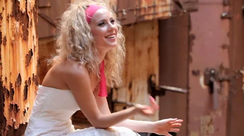 Bride Sits Among The Ruins Of Rust Video stock 52695757