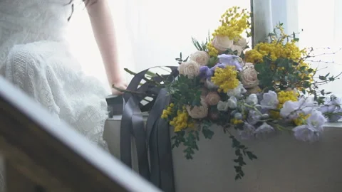 Bride is sitting by the window Video stock 132811783
