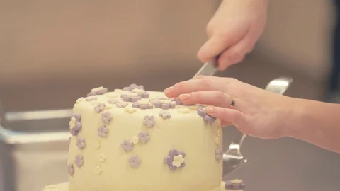 Bride slicing wedding cake 4K Stock Footage 84033066
