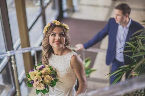 Bride smiling staircase Stock Photos