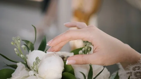 Bride Sniffs A Wedding Bouquet. 스톡 동영상 107476826