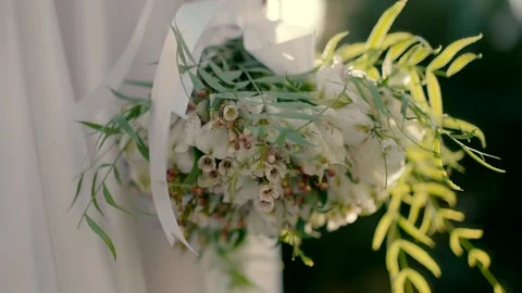 Bride standing with wedding bouquet Video stock 220372404
