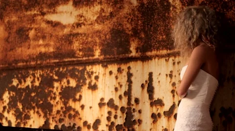 Bride Stands Next To A Rusty Wall Stock Footage 52695816