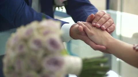 Bride stroking hands of the bride Stock Footage 56305829