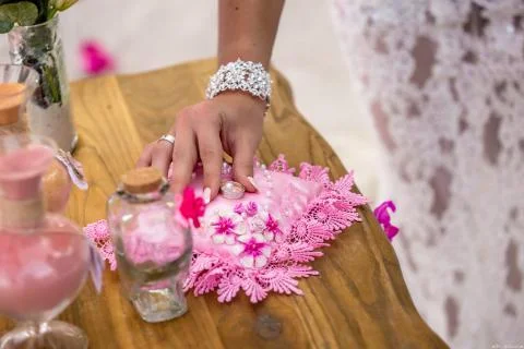 Bride is taking wedding ring Stock Photos