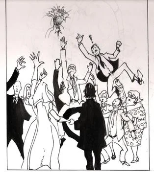 A bride throws her bouquet Illustrazione stock