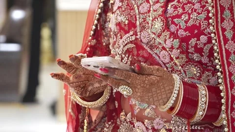 Bride Using Mobile Phone During Wedding Preparation Stock Footage 322059618