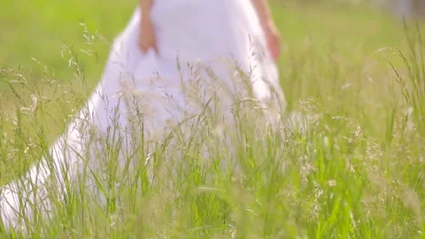 The bride is walking along the field in a summer sunny day Stock Footage 78212920