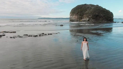 Bride walking on the beach shore Stock Footage 109199861