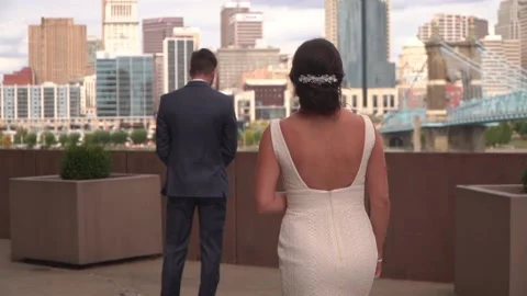 Bride Walking to Groom for First Look Wedding Ceremony Video stock 148499550