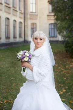 Bride walking on the wedding day Stock Photos