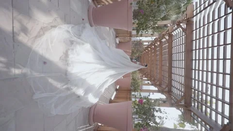 The bride walks on the terrace Stock-Footage 228413270
