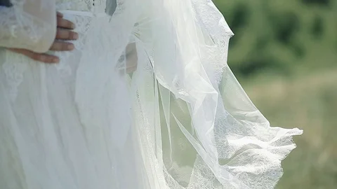 A bride waving a veil in the wind Video stock 73429540