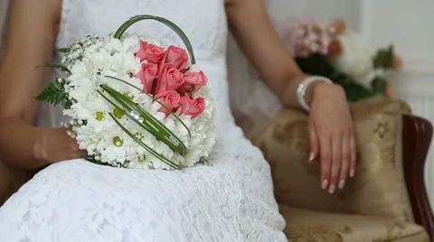 The bride with a wedding bouquet Stock Footage 60604243