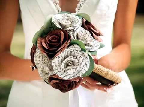 Bride with wedding bouquet Stock Photos