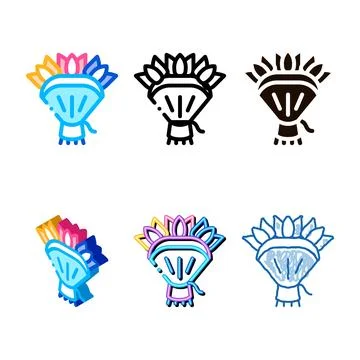 Bride wedding bunch of flowers variants couple vector icon Ilustração Stock