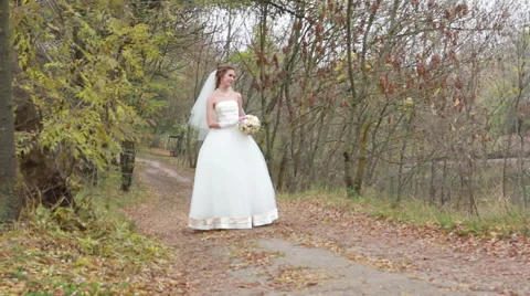Bride at wedding day in the forest Video stock 57443720