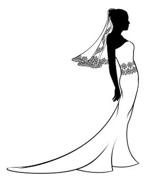 Bride wedding dress silhouette 스톡 일러스트