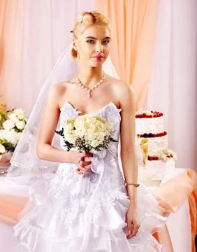 Bride at wedding table. Stock-Fotos