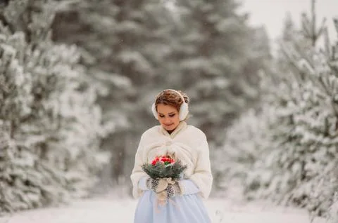 Bride in the winter forest Stock Photos