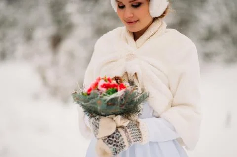 Bride in the winter forest Stock Photos