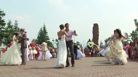 Brides and grooms are dancing waltz 01 Stock Footage 11291285