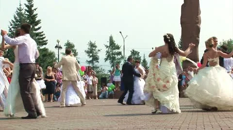 Brides and grooms are dancing waltz 02 Stock Footage 11291332