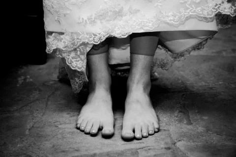 Bride's Bare Feet Stock Photos