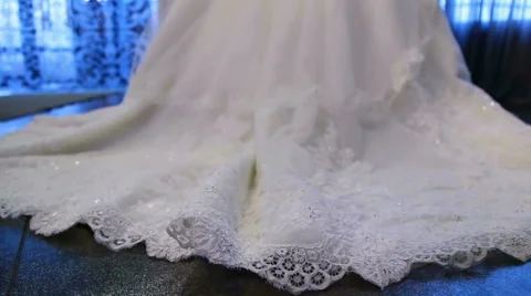 Bride's beautiful white wedding dress at wedding recieption Stock Footage