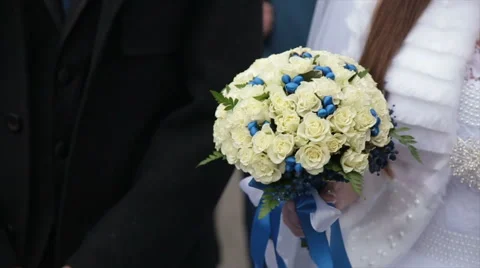 Brides bouquet on hands Stock Footage 61757635