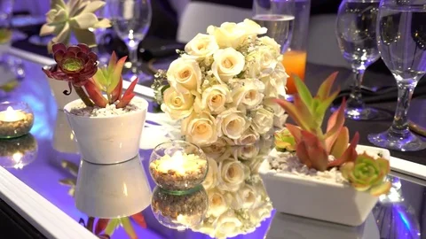 Bride's bouquet standing on the table Stock Footage