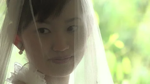 The Bride's Face Behind the Veil Stock Footage 332763344