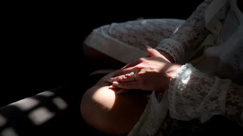 Brides hand with the wedding ring close up view . Preparation bride moments Stock-Footage 310976088