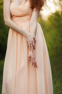 Bride's hands with a ring Stock Photos