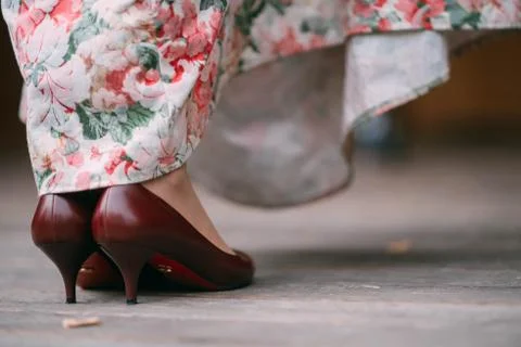 Bride's legs close up Stock Photos