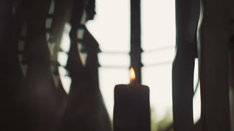 Bride's Shadow In The Background. Burn Candle. Video stock 108796359