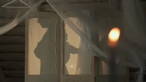 Bride's Shadow Behind The Screen. Video stock 108934956