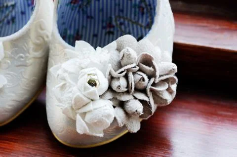 Brides shoe closeup Stock Photos