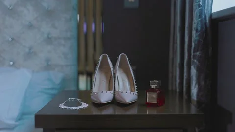 Bride's shoes ready to be worn Stock Footage 170650043