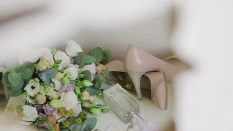 Bride's wedding accessories close-up Video stock 171639058