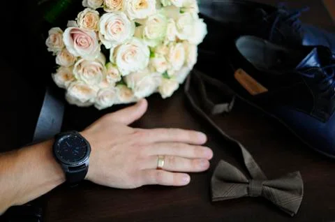 Bride's wedding bouquet in composition Stock Photos