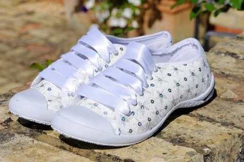 Brides white trainers Stock Photos