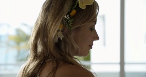 Bridesmaid Tying Bride's Dress on Wedding Day, Close Up Slow Motion Stock Footage