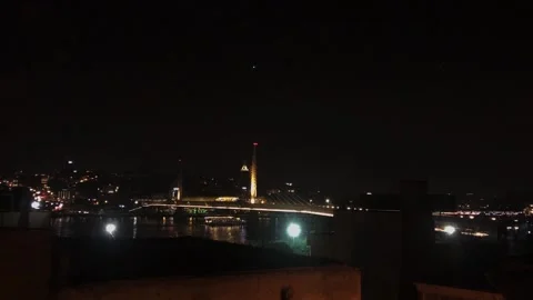 Bridge across the Bosphorus at night. Night Istanbul. Stakmbula illumination at Stock Footage 207412697