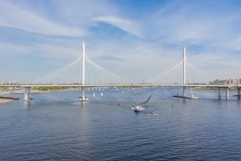 Bridge across the delta of the Neva River and the Gulf of Finland. Russia, St Stock Photos