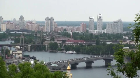 Bridge across the Dnieper River. Kiev ,Ukraine Stock Footage 76710285