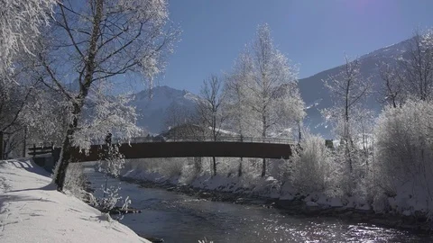 Bridge across mountain river Video stock 72074142