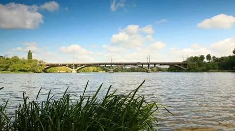 Bridge across the river and clouds Stock Footage 5163262