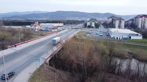 Bridge across river, and roundabout. Stock Footage 175361638