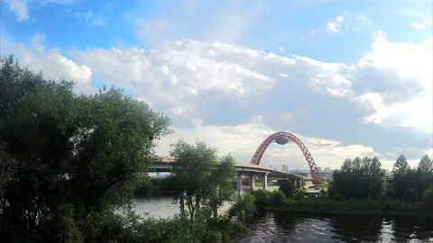 Bridge across the river and trees timelapse 스톡 동영상 87217981
